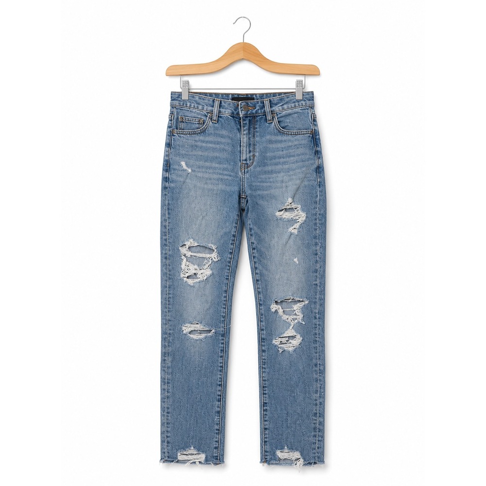 American Eagle Distressed Skinny Jeans Blue Raw Hem Women's Size 0 Regular